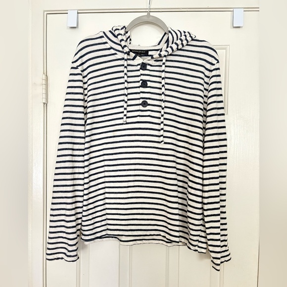Banana Republic Terry Striped Nautical Hoodie Pullover size Medium - Picture 1 of 2